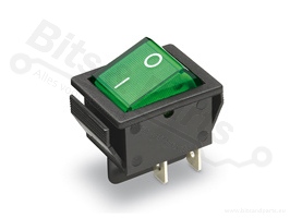 Switch rocker snap-in on/off rectangular green (0/1) DPST